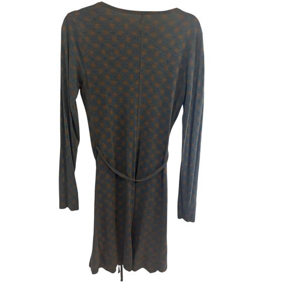 Horny Toad Long Sleeve Marley Dress Green Brown Small Tie Waist Geometric Artsy - Picture 2 of 8